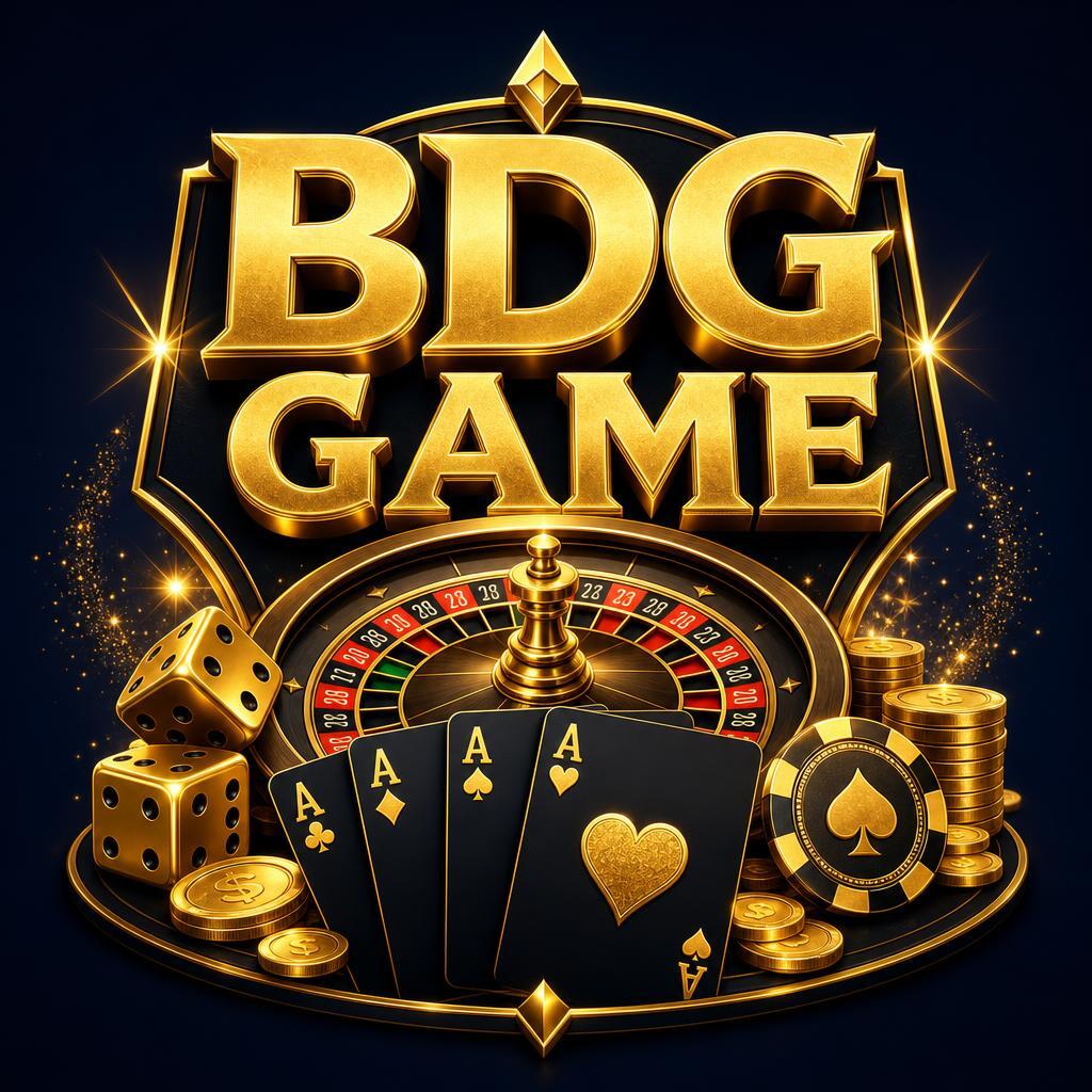 BDG Game Official illustration with a roulette wheel, dice, cards and coins